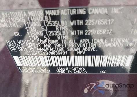 2018 Toyota Rav4 Le from USA, damaged, VIN 2T3BFREV8JW836491